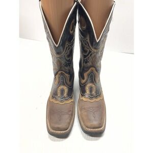 D'leon 2 Tone Brown Western Cowboy Boots Horseshoe Men's 5